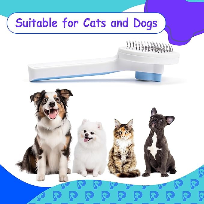 Self-Cleaning Cat and Dog Grooming Brush - Fur Removal, Gentle on Skin. Ergonomic Design with Stainless Steel Bristles. Suitable for All Coat Types - Durable, Long-Lasting Pet Brush (Gray)