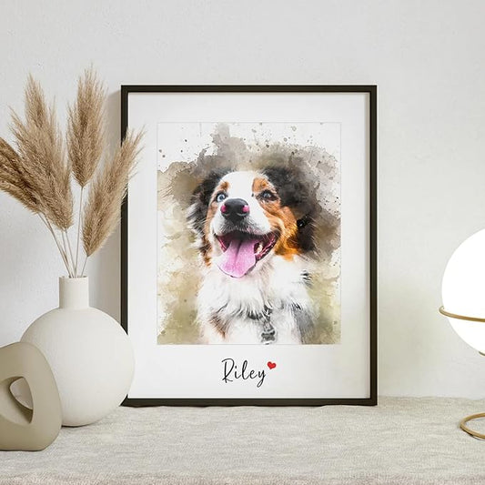 Pet Portrait from Your Photos - Dog Memorial Gifts for Loss of Dog, Personalized Gift for Her Birthday, Pet Memorial Gift for Dog, Gift for Women/Men, Cat & Dog Portrait, Vibrant Watercolor