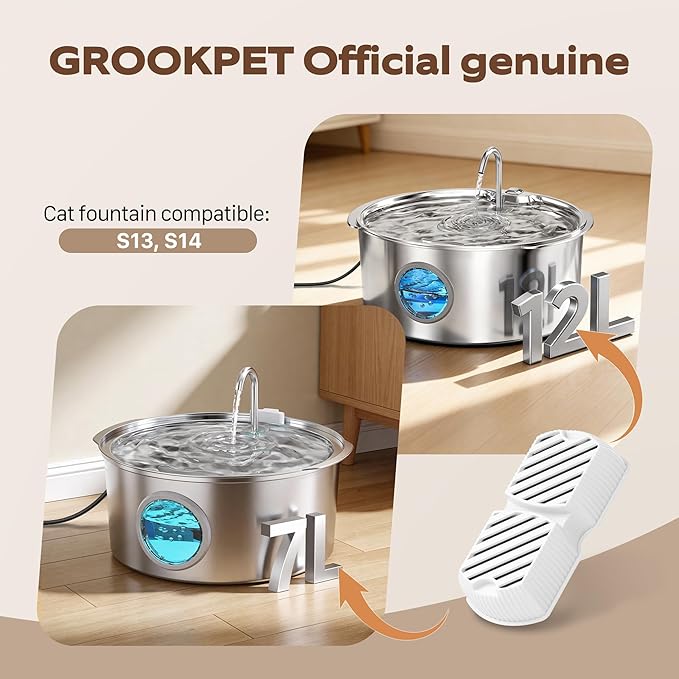 Dog Water Fountain Filters: 12 Dog Fountain Filters - Pet Water Fountain Filters Replacement - Including 6 Filters + 6 Sponges - Suitable for GROOKPET Dog Water Fountain for Large Dogs