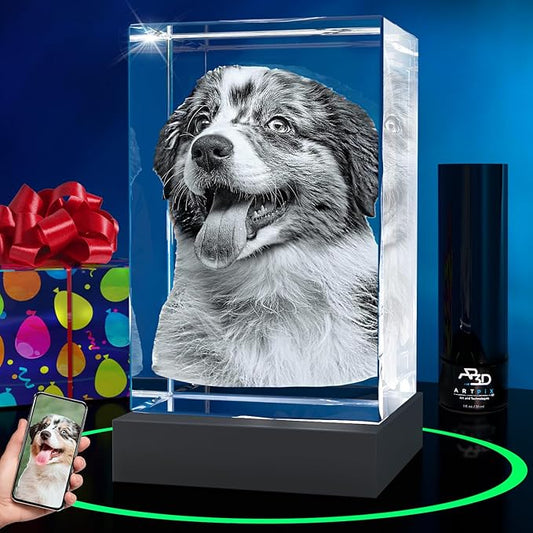 ArtPix 3D Premium Crystal Photo, Personalized Dog Memorial Gifts with Your Own Photo for Dog Lovers, Pet Owners, 3D Laser Etched Picture, Engraved Crystal in Memory of Dog, Customized Gifts