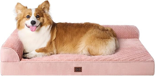 EHEYCIGA Large Dog Bed Memory Foam for Crate, Orthopedic Dog Bed Large Size Dogs with Washable Removable Cover, Waterproof Pet Sofa Couch with Nonskid Bottom, 35x22x6, Pink