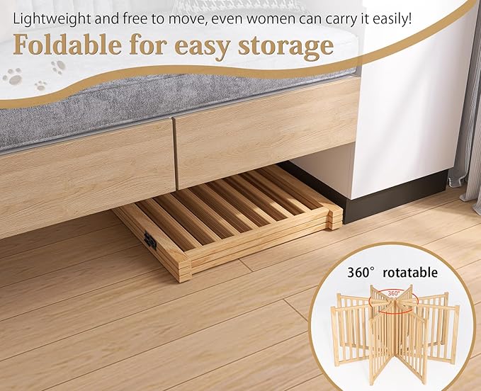 Solid Wood Freestanding Pet Gate,Nature Wood Dog Gates for Doorways The House,Pet Gate for Stairs,Freestanding Indoor Gate Safety Fence,23" Height-3 Panels