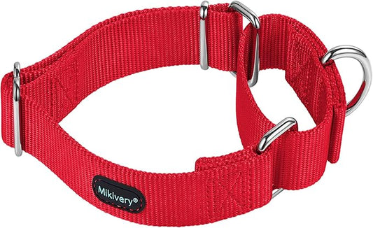 Mikivery Martingale Dog Collar Nylon Adjustable and Safety Training Colourful Comfortable Metal Buckle Pet Collars for Small Medium and Large Dogs(Red,M)