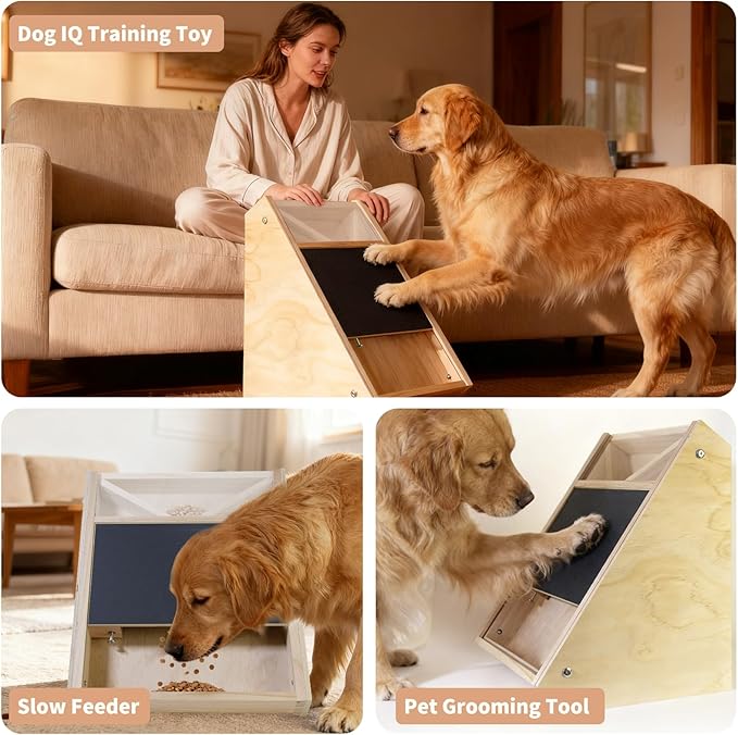 Dog Scratch Pad for Nails: Quiet Dog Scratch Board with Treats, Easy Change Dog Nail Board with 2Pcs Removable Stand, Interactive Paw Nail Scratcher & Slow Feeder Toy