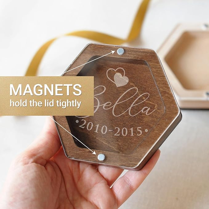 Personalized Pet Hair Keepsake Box for Dog and Cat Fur - Engraved Wood Memorial Box - Unique Customized Gift for Loss of Furry Friend Wooden (Dark Diamand Wood Lid)