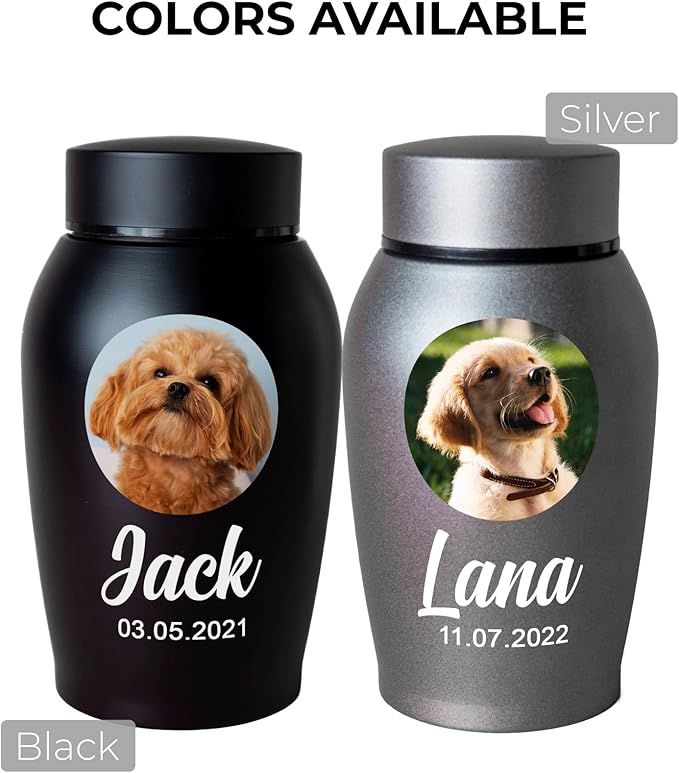 Personalized Cremation Keepsake Pet Ashes Urn Waterproof with Airtight Closure Customized Printed Vase Container Memorial Dog Cat Funeral Decorative (Pet Photo)