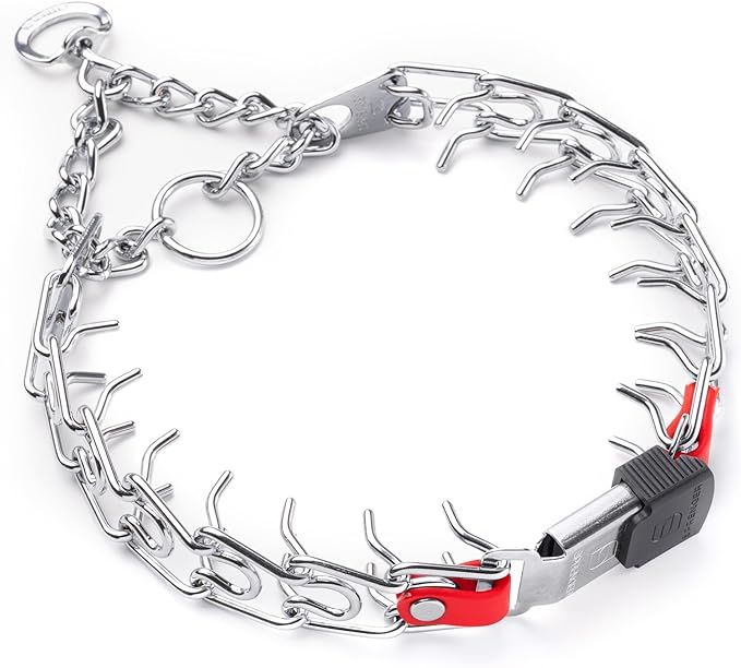 Herm Sprenger Prong Collar 3.0 Quick Release with Short Links & Swivel for Easy Use & Biothane Insert | Chrome Plated Steel Dog Training Pinch Collar for Dogs, 20in (Necks up to 16-17in) (Cherry Red)