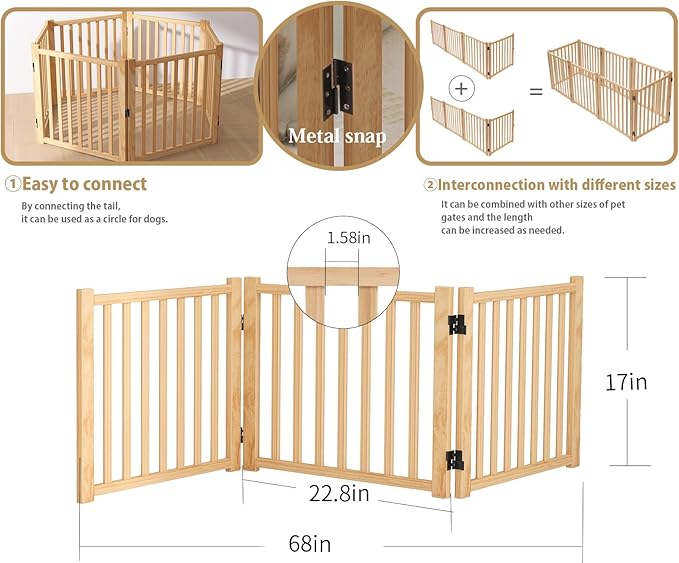 Solid Wood Freestanding Pet Gate,Nature Wood Dog Gates for Doorways The House,Pet Gate for Stairs,Freestanding Indoor Gate Safety Fence,16.9" Height-3 Panels
