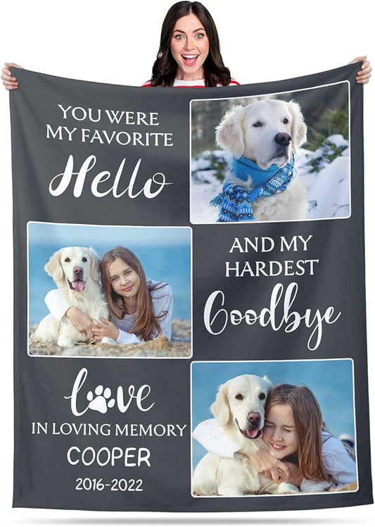 Pet Memorial Blanket Gift - Personalized Dog Memorial Blanket with Photo Name, Pet Sympathy Gifts for Dogs Lovers, Custom Loss of Dog Grief Blankets, Pets Remembrance Bereavement Gifts (3 Photos)