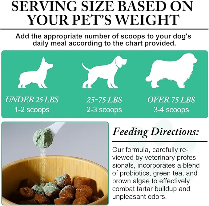 Dog Dental Powder - Teeth Cleaning Powder for Dogs - Dog Dental Care - Plaque & Bad Breath Off P-owder D-og - D-ental Care Supplies for Small - Medium - Large Do-gs
