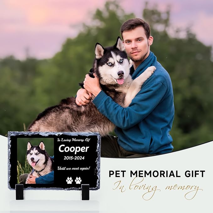 Pet Memorial Stones for Dogs, Dog Memorial Stone Outdoor, Pet Headstones for Dogs, Memorial Gifts for Loss of Dog, Custom Stone Picture Frame Plaque with Name/Text