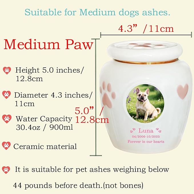 Personalized Pet Urn,Pet Urns for Dogs Cats,Pet Cremation Urn,Urns for Pet Ashes,Ceramic Urn,Dog cat Bird Rabbit urn,pet Loss, Handmade Custom. (Medium,Suitable Ashes ≤44 lb (not Bones))