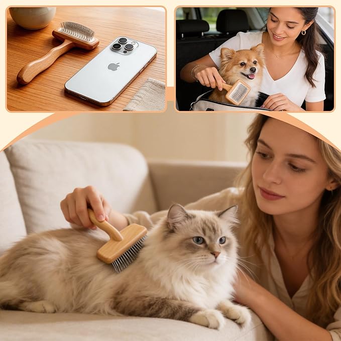 Slicker Brush for Dogs - Professional Grooming Brush with Coated Bristles & Anti-Slip Handle, Gently Reduces Shedding, Removes Loose Hair, Mats & Tangles for Long Haired Dogs, Cats, Puppies