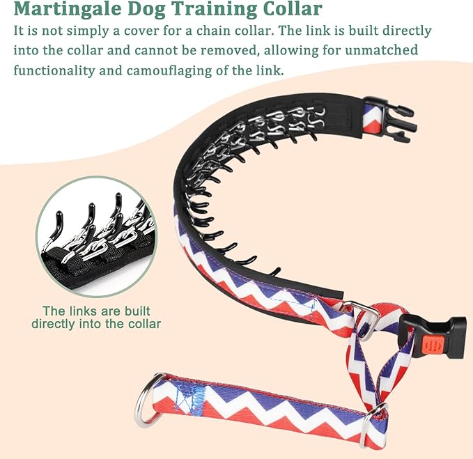 Mayerzon No Pull Dog Prong Collar Martingale, Personalized Pinch Collar with Geometric Patterns for Large Medium Small Dogs for Walking Training Festival, Easy to Use(M, Ethnic Red)