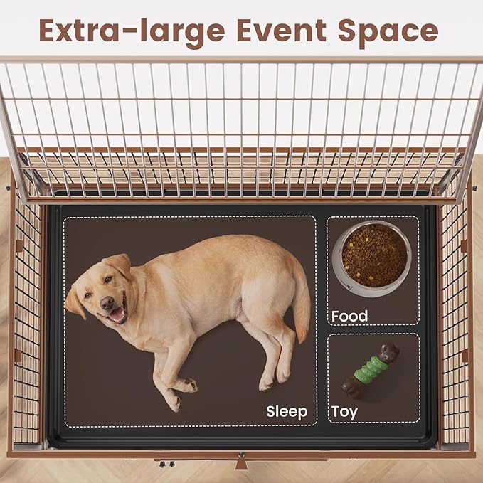 Gardner Pet 32 inch Stackable Heavy Duty Dog Crate,Indestructible Escape-Proof Dog Kennel for Small Dogs,High Anxiety Dog Cage with Upgraded Lockable Wheels，Removable Tray & Triple Door,Brown