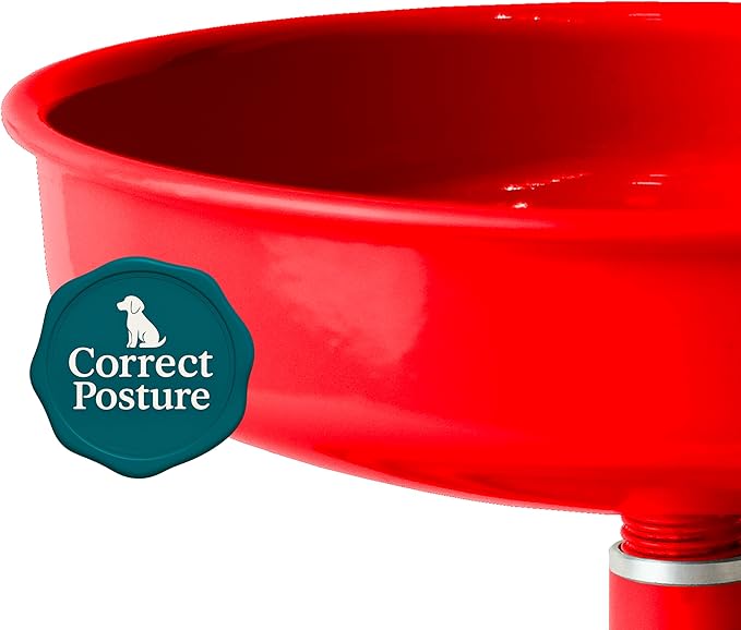 Adjustable Dog Feeder, 18.6 oz – Aluminum Feeding Bowl with Height Adjustment, Promotes Comfortable Feeding Position, Electrostatic Coated Finish, Vida Mansa, (Red)