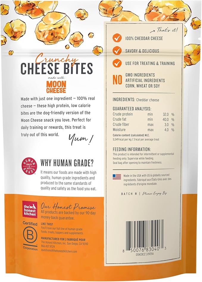 The Honest Kitchen Human Grade Dog Treats Cheese Bites: Cheddar Recipe, 2 oz Pouch