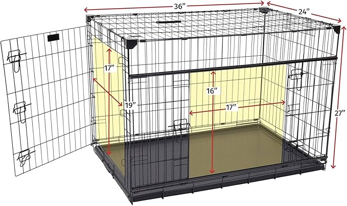 Lucky Dog Dwell Series 36 Inch Medium/Large Lightweight Kennel Secure Fenced Pet Dog Crate w/Divider Panels, Sliding Doors, and Removable Tray, Black
