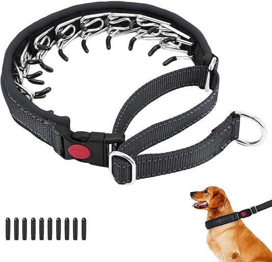 Martingale No Pull Dog Collar for Large Medium Small Dogs, Heavy Duty Nylon Reflective Adjustable Anti Pull Slip Collar with Buckle for Training Walking M Black Black