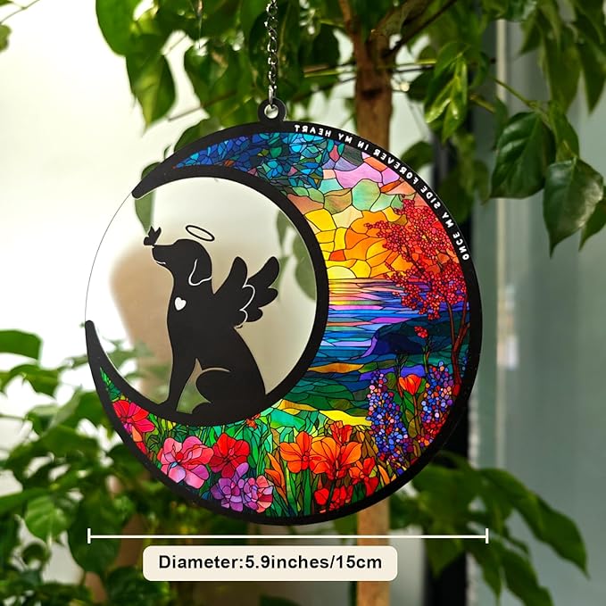 Memorial Picture Fram&Dog Memorial Suncatcher Gift Set, Pet Picture Frame, Sympathy Gifts for Loss of Loved Pet, Bereavement Gifts for Loss of Dog, Remembrance Photo Frame or Memorial Gift, Fits 4x6In Photo(GXK03)