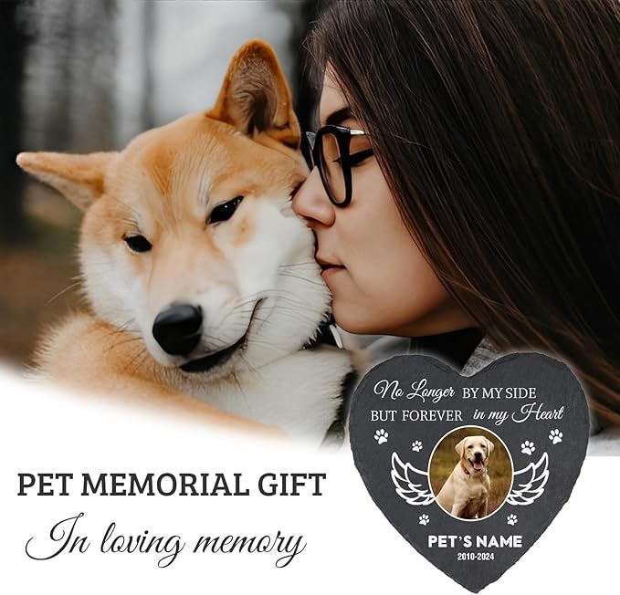 Cowcute Personalized Dog Memorial Stone, Customized Dog Memorial Gifts for Loss of Dog, Custom Pet Memorial Stone for Dog Mom Cat Owner, Garden Pet Grave Markers Headstone, Heart Shaped