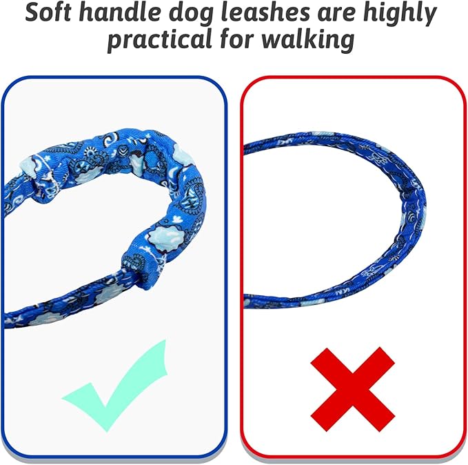 Dog Collar and Leash Set Girls Adjustable Puppy Collars with Floral Bow Tie for Small Medium Large Female Dogs, BluePaisley, M