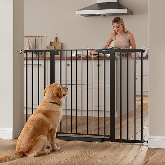 Cumbor 36" Extra Tall Baby Gate, 30-54" Wide Dog Gates for Large Dogs, Dual Lock & Self-Closing Child Gate for Stairs, Doorways & Hallways, Pressure Mounted Safety Proofing for Babies & Pets, Black