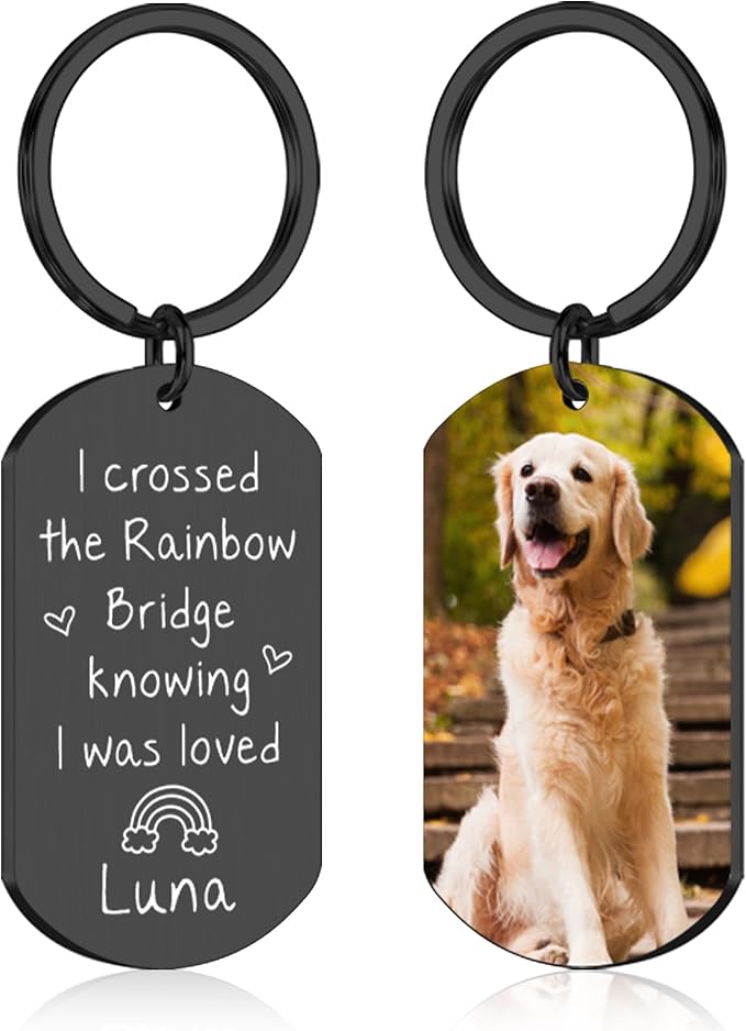 Custom Pet Photo Keychain - Personalized Memorial Keychain with Photo Name for Pet Loss Remembrance Dog Memory Sympathy Gifts