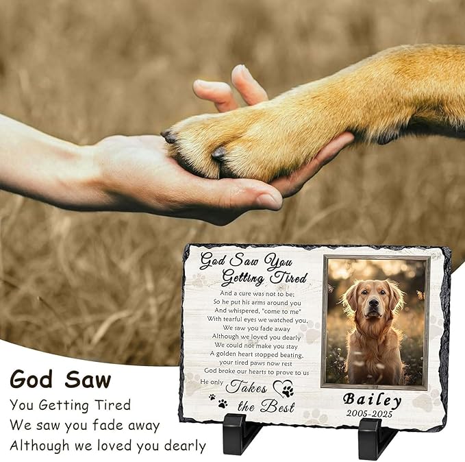 Ships Next Day Personalized Dog Memorial Gifts for Loss of Dog, Custom Pet Memorial Stone with Photo Name Date Bereavement Sympathy Gift for Dog Cat Lover