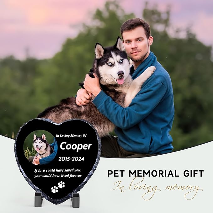 Pet Memorial Stones for Dogs, Dog Memorial Stone Outdoor, Pet Headstones for Dogs, Memorial Gifts for Loss of Dog, Custom Stone Picture Frame Plaque with Name/Text