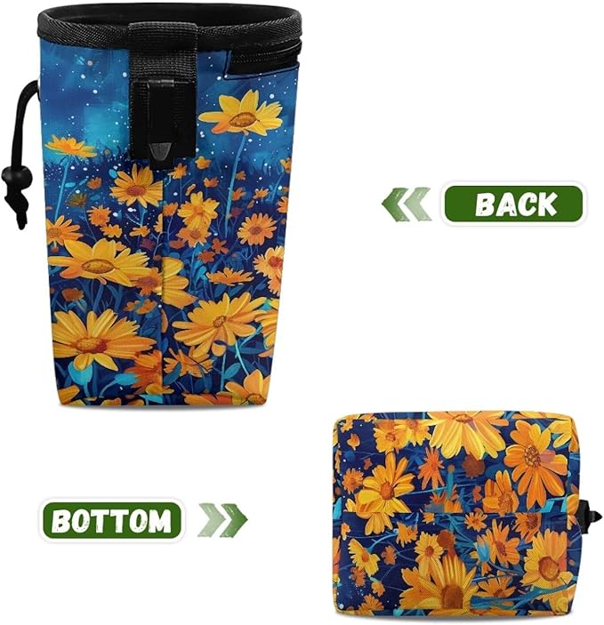 Night Daisy Dog Treat Bag Puppy Training Pouch Hands-Free Design Portable Dog Walking Bag Easily Carrying Treat Snack Bags Reward Pouch for Pet Travel or Outdoor Use