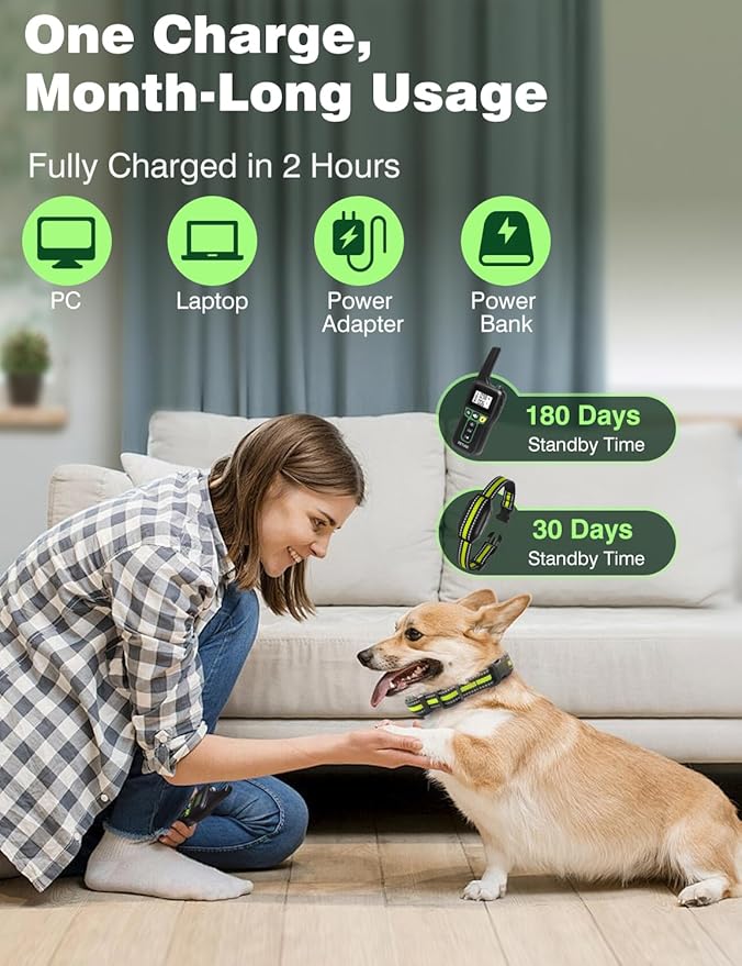 Bark Activated Shock Collar, 3300Ft Dog Bark and Training Collar Combo with Beep, Vibrate, Static & Auto Mode, IPX7 Waterproof Automatic Bark Collar for Small Medium Large Dogs (7-120lbs)