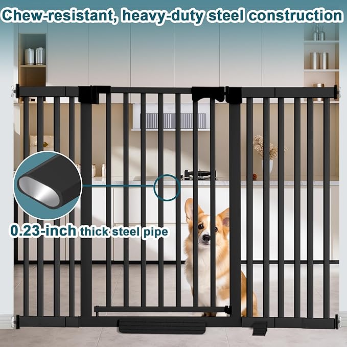 41" Extra Tall Dog Gate Indoor,30-62.5" Wide Heavy Duty Pet Gate for Doorways,Baby Gate with Walk Through and Auto Close, Pressure Mounted, Suitable for Stairs,Kitchen,Black