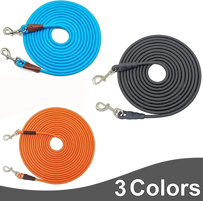 35FT Tie Out Rope Dog Leash, Long Tether 8-10-13-15-20-25-30-40-50-65 FT Heavy Duty Nylon Check Cord for Medium Large Dogs Outdoor Playing Camping Backyard (Black, 3/8")