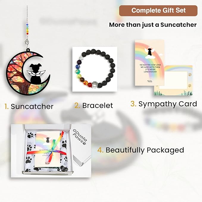 Dog Memorial Suncatcher Gift Package with Sympathy Card, Personalized Dog Grief Gift with Pet Name Date for Dog Loss, Pet Passing Away Gift for Dog Death (LifeTree)