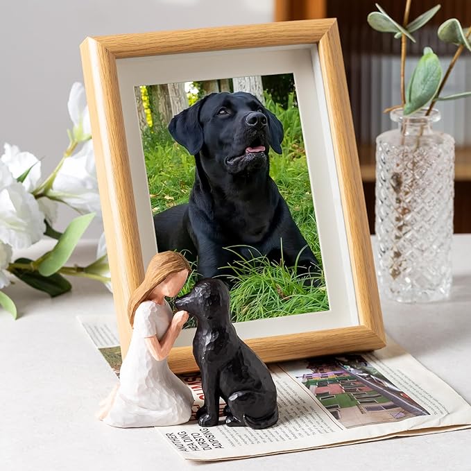 Pet Memorial Figurine for Dog Lovers, Hand-Painted Black Dog Statue, Girl and Pet Keepsake, Friendship Remembrance Gift, Sympathy Memorial for Loss of Beloved Pet（Black）