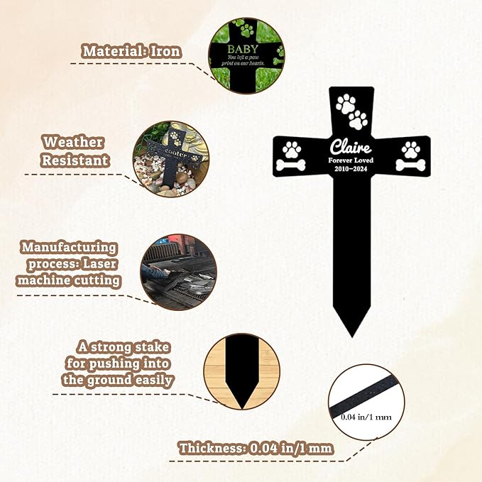 Nsipan Custom Dog Memorial Stake Personalized Dog Name Metal Memorial Sign Dog Paw Bone Stake Custom Dog Headstone Sign Customized Remembrance Gift for Dog Lovers Pet Grave Markers Memorial Plaques