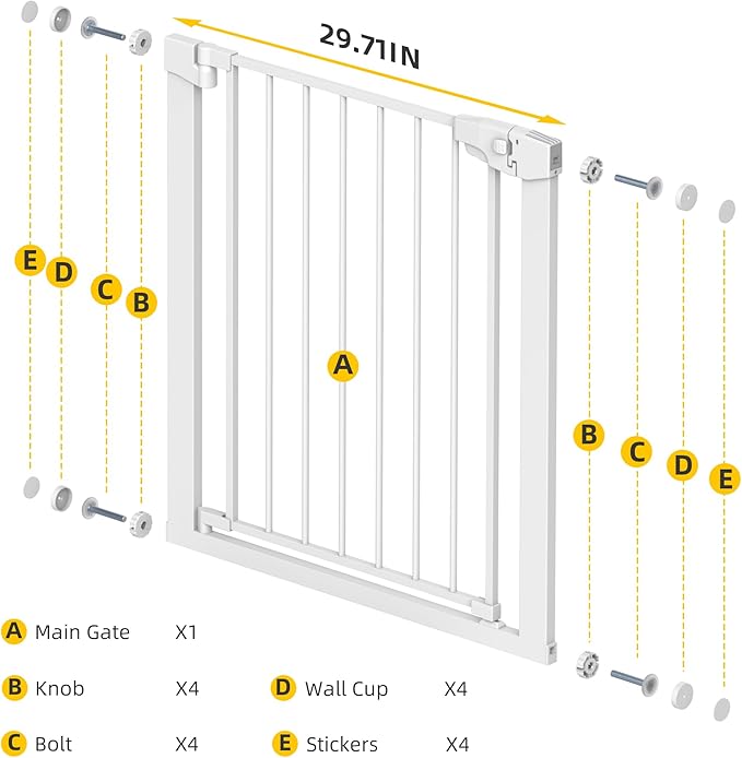 Easy Step Walk-Thru Baby Gate – Adjustable Safety Gate for Babies & Pets, Pressure Mount Kit, Includes Wall Cups – 29.7-59.8W x 30.5H, Auto-Close White
