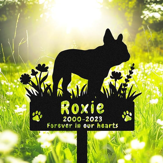 Personalized Bulldog Memorial Grave Marker Custom Dog Memorial Garden Stake Grave Marker, Customized Metal Dog Memorial Plaque Engraved Sign Bulldog Cemetery Marker