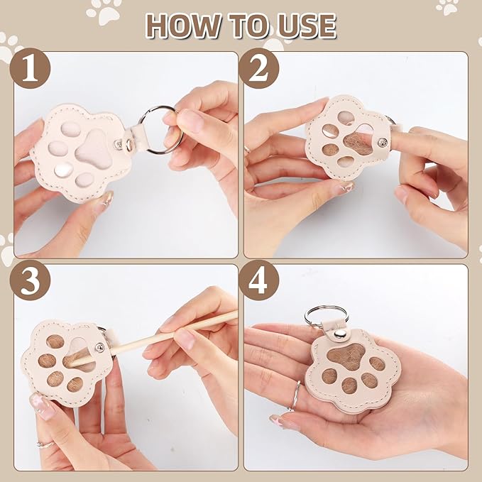 3 Pcs Dog Hair Keychain,Handmade Leather Paw Keepsake with Fur Storage for Dogs or Cat Ashes, Unique Sympathy Gift for Grieving Pet Owners, Memorial Keychain for Dog and Cat Lovers