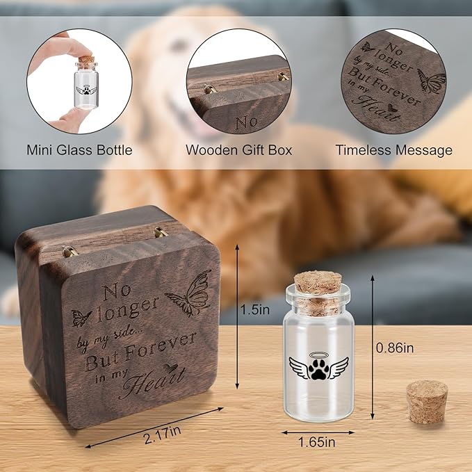 SOITIS Small Pet for Dogs Cats Urns for Ashes Wooden Box, Small Glass Urn for Pets Ashes Keepsake, Pet Urns for Ash Funeral Keepsake Urn for Dog Ashes