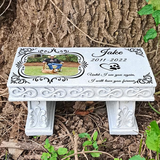 Personalized Memorial Bench for Pet Human, Custom Pet Memorial Stone with Colorful Photo, Pet Grave Marker Dog Headstone Cat Tombstone, Loss of Pet Gifts, Memorial Garden Plaque