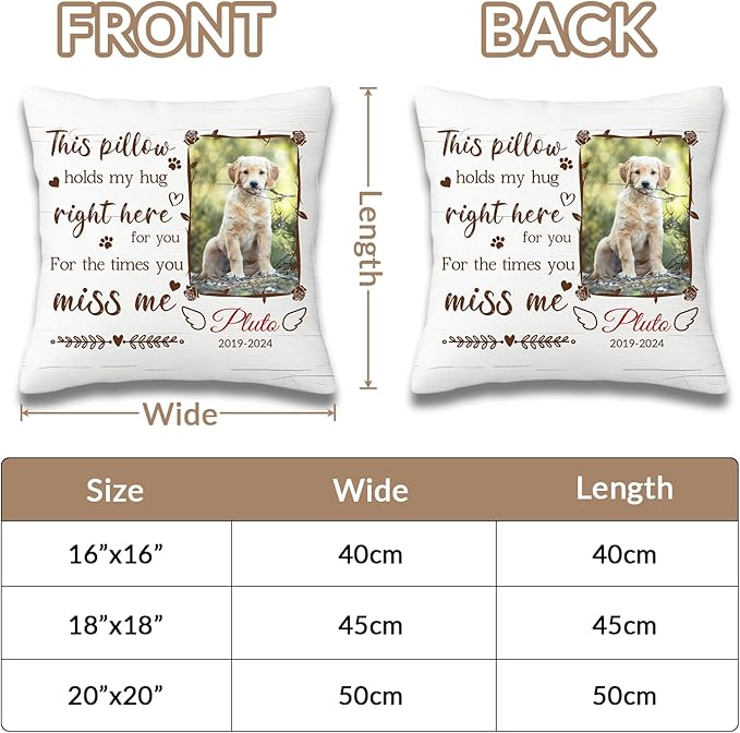 Custom Dog Memorial Throw Pillow with Photo - Personalized Loss of Dog Sympathy Gift for You | Pet Memorial Gifts for Dogs/Cats
