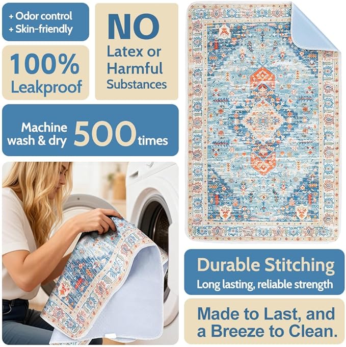 Washable Pee Pads for Dogs 2 Pack Reusable Puppy Training Pads 48"x32" Super Absorbent Waterproof Dog Training Pads, Non-Slip Potty Pads Whelping Pads Litter Mat Pet Supplies - Blue/Mix