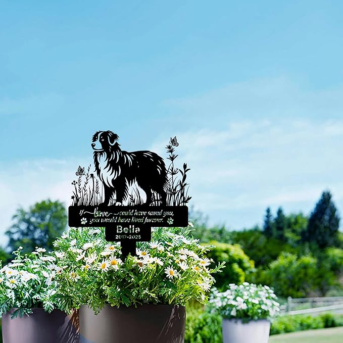 Custom Pet Australian Shepherd Memorial Grave Stake Marker, Custom Pet Garden Metal Stake with Name Date, Pet Memorial Sign, Pet Australian Shepherd Memorial Stakes, Outdoor Pet Garden Decor
