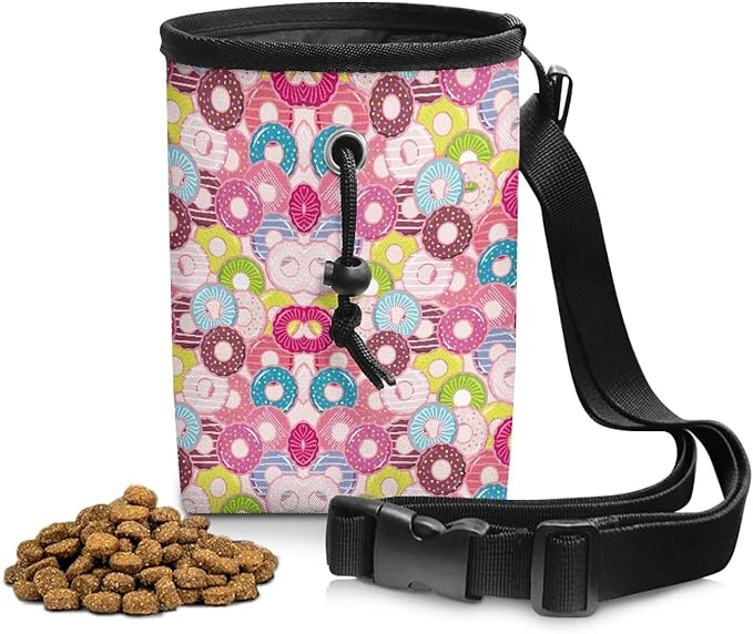 Colorful Donut Dog Treat Bag Puppy Training Pouch Animal Walking Snack Container Dog Food Dispenser Pet Feed Snack Reward Pocket for Pet Puppy Travel or Outdoor Use