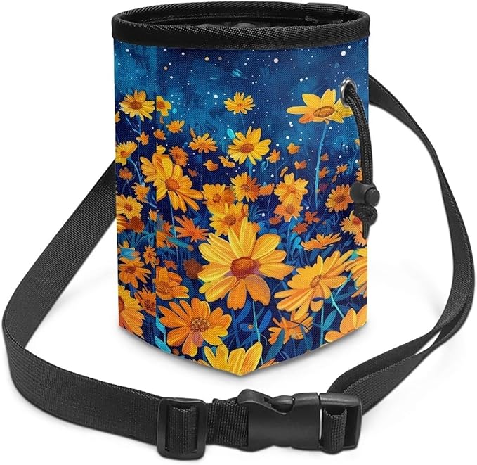 Night Daisy Dog Treat Bag Puppy Training Pouch Hands-Free Design Portable Dog Walking Bag Easily Carrying Treat Snack Bags Reward Pouch for Pet Travel or Outdoor Use