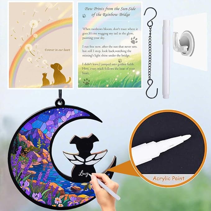 Dog Memorial Suncatcher, Loss of Dog Sympathy Gift for Pet Lovers, Cats Remembrance Ornament, Pet Memorial Gifts, Lavender