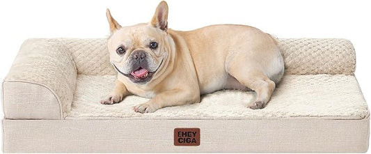 EHEYCIGA Orthopedic Dog Bed Medium Size Dogs, Memory Foam Dog Bed with Washable Removable Cover, Waterproof Pet Sofa Couch for Crate with Nonskid Bottom, 30x20x6 Beige