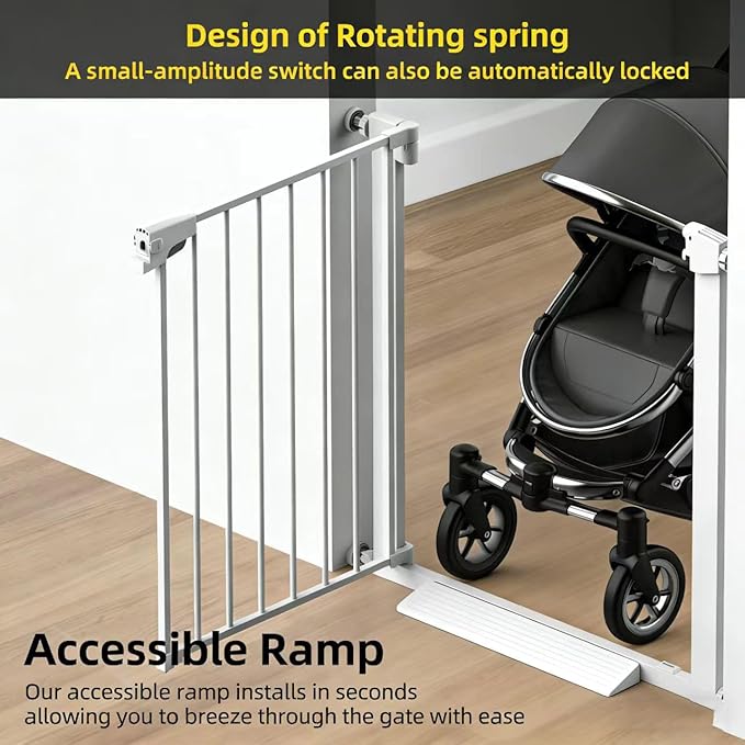 Easy Step Walk-Thru Baby Gate – Adjustable Safety Gate for Babies & Pets, Pressure Mount Kit, Includes Wall Cups – 29.7-59.8W x 30.5H, Auto-Close White